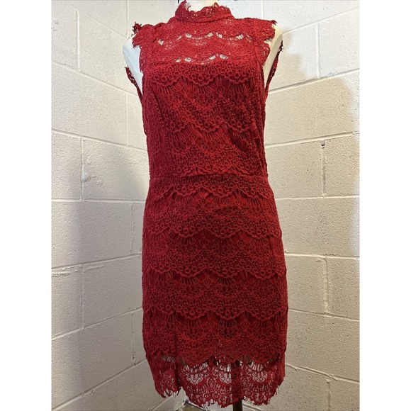 NWT Intimately‎ Free People Open Back Red Lace High Neck Bodycon Dress Size Med - Picture 3 of 16